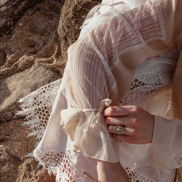 Cream Colored Lightweight Sheer Lace Detail Dress - Picture 7 of 7